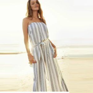 Splendid Sea Stripe Linen-Blend Jumpsuit L